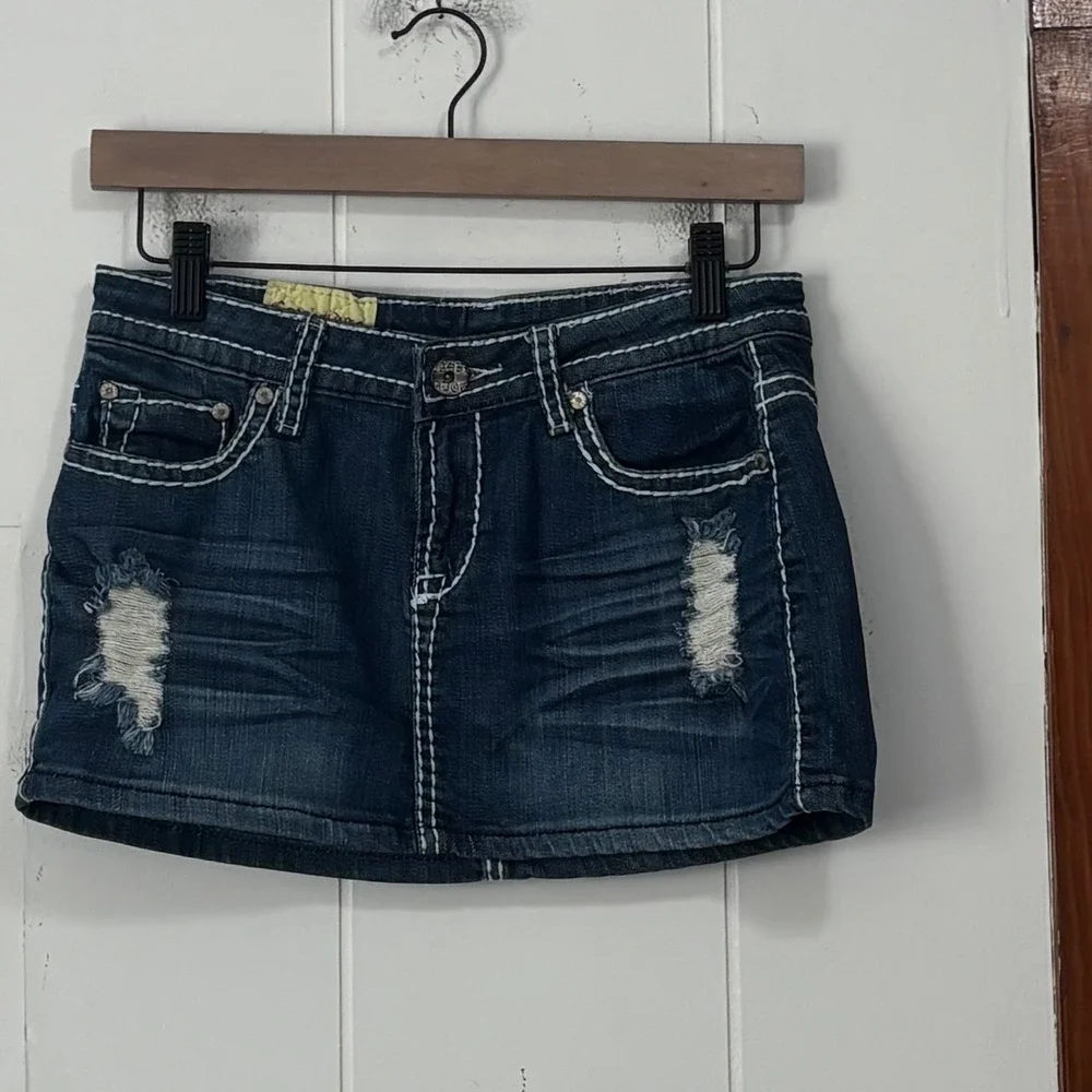 Y2K Cambridge Jeans Womens Dark Wash Low Rise Denim Mini Skirt Size 28